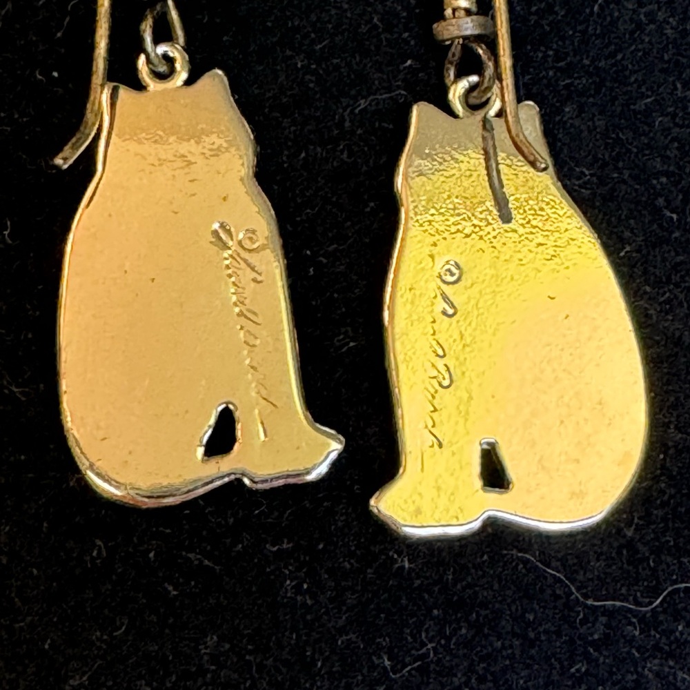 Laurel Burch Chubby Kitty Cat 😽dangles-sterling silver ear wires-NOS - Picture 2 of 4